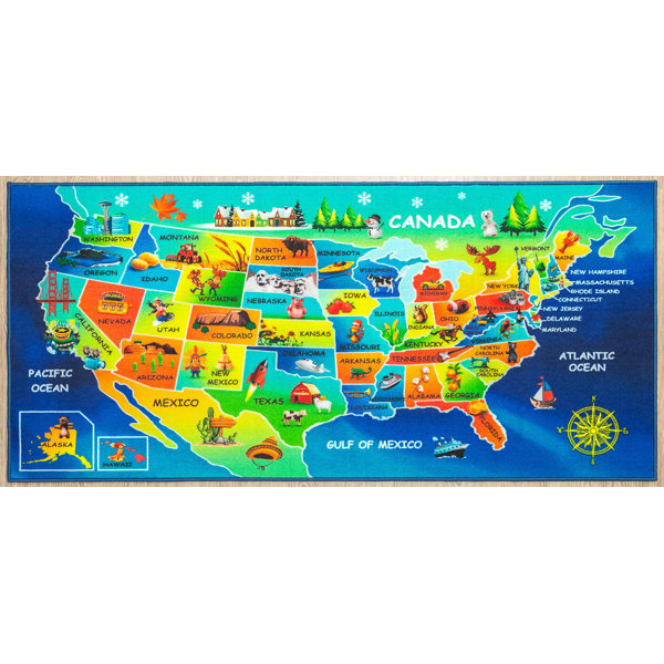 Zoomie Kids Mack USA Map Educational Learning and Game Nonskid backing
